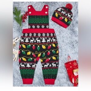 Baby Christmas 2 PC Sweater Romper Set Shoulder Button Adjustment Jumpsuit 9-18m